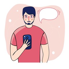 Vector cartoon flat style illustration of hipster fashion trendy guy boy man with green punk hairs, motivational quote be yourself. T-shirt poster card print design