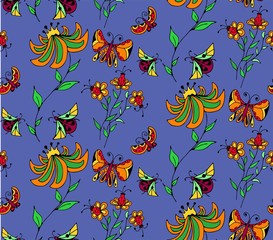 Floral seamless pattern. Vector graphics hand drawn contour