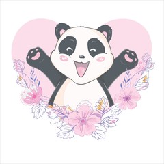 love the panda with the heart on a white background