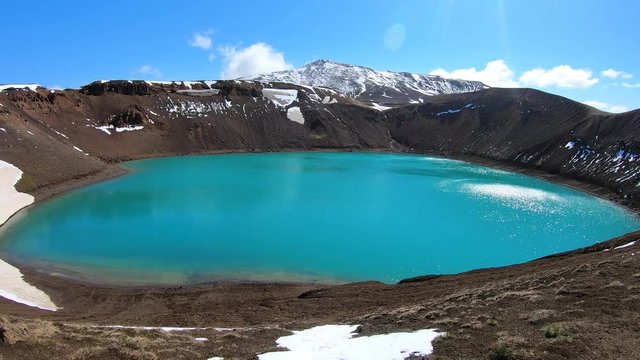 Viti crater geothermal lake and Oskjuvatn lake in Askja caldera, near Hverir Myvatn geothermal area, Iceland