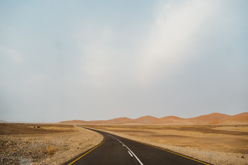 Panoramic view of a winding road in the Namib-Naukluft National Park