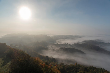 Foggy Morning Landscape in Svečina,