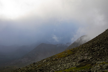 Beautiful mountain landscape. National Park of the Subpolar Urals of Russia