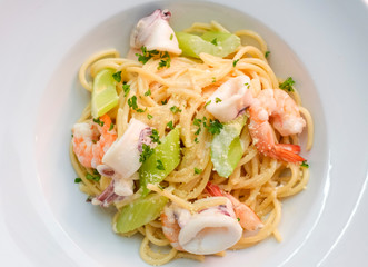 Seafood spaghetti aglio olio