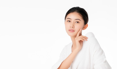Portrait of young beautiful asian woman with Clean Fresh and without makeup skin. Healthy skin Girl beauty white skin makeup beauty female wellness and cosmetic ideas concept.Facial treatment and spa.