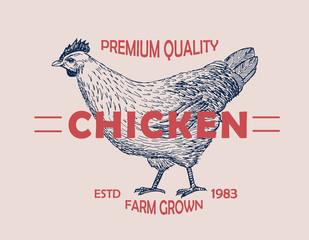 Premium quality chicken farm. Vector illustration emblem
