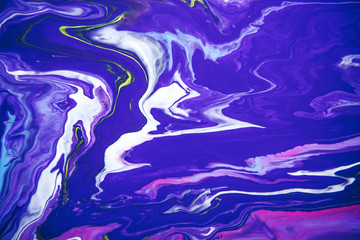 Fototapeta na wymiar Acrylic paint liquid in trend purple and blue color mix background.