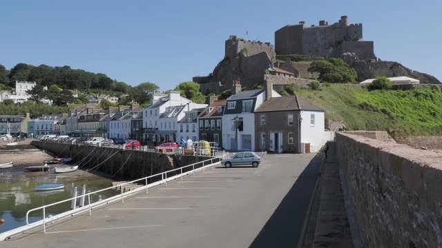 Pier below Mont Orgueil Castle, containing restaurants, caf&eacute;s and shops