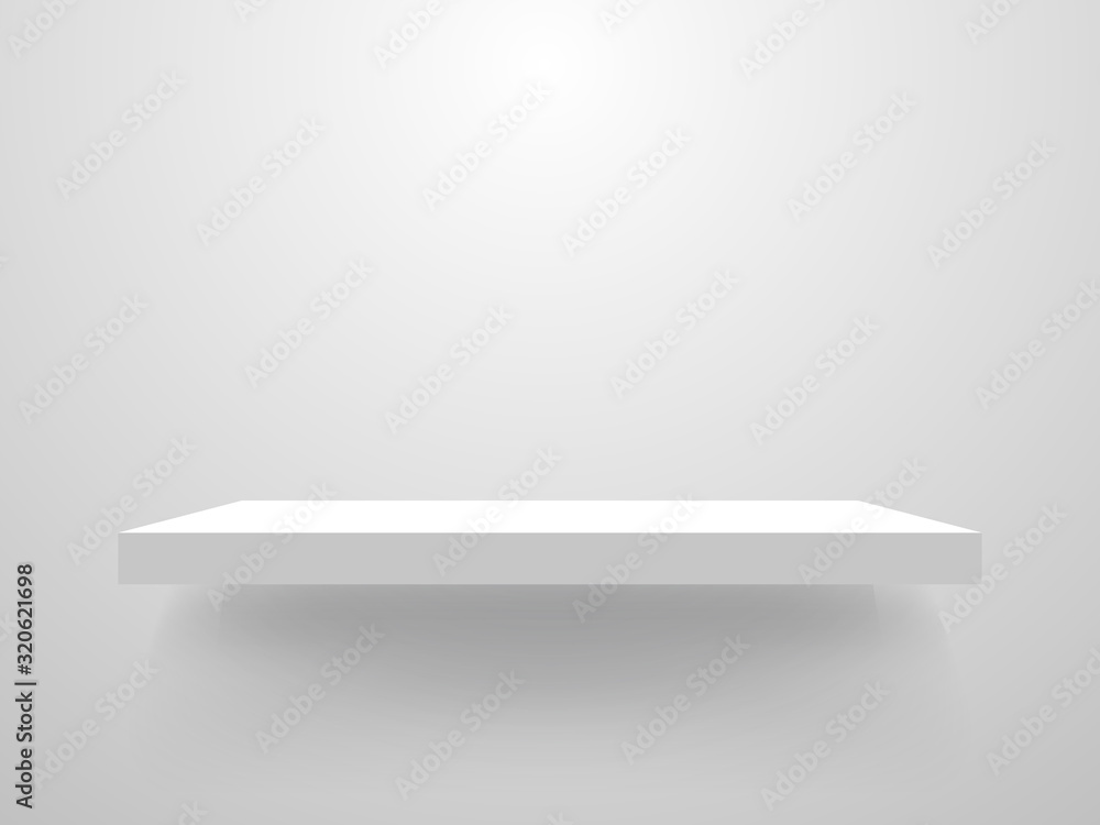 Poster white shelf mockup. clean bookshelf. empty shelf template on light background realistic store shelve