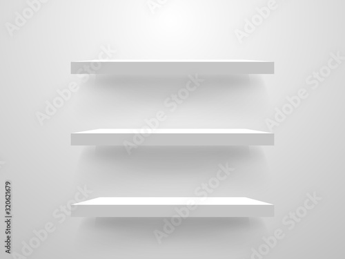 Download White Empty Shelves On Light Wall Interior Design Mockup Realistic Store Shelf Template Library Bookshelf Collection Showcase Blank Vector Illustration Wall Mural Vegorus