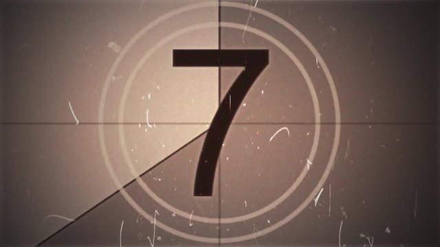 Black and White Universal Countdown Leader. Sepia Animation of 16mm film. Countdown Clock from 10 to 0. Effect of old film rolling with details, scratches, markers and grain. Film Burn Effect in 4K