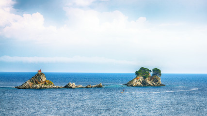 Beautiful view of Adriatic sea with small islet Sveta Nedelja.