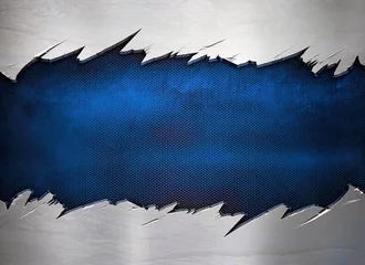Zelfklevend Fotobehang metal pattern with a blue background with cracks © KONSTANTIN