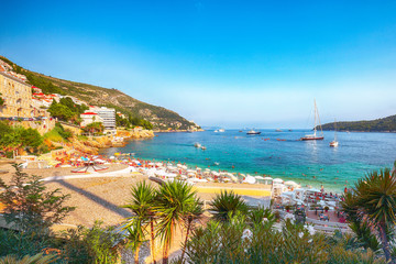 Fantastic view of Banje beach and Lokrum island in Dubrovnik