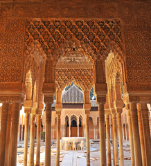 Patio de los Leones (Court of the Lions) in Alhambra of Granada. World Heritage Site by Unesco....