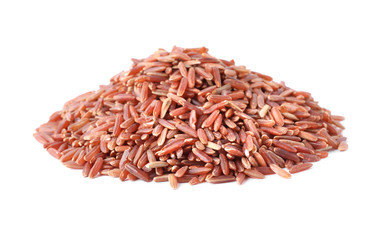 Uncooked organic brown rice isolated on white
