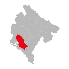 Fototapeta na wymiar Cetinje province highlighted on montenegro map. Gray background.