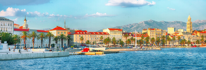Fantasic view of the promenade the Old Town of Split with the Palace of Diocletian and marina.