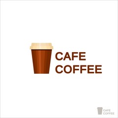 Coffee logo for a coffee shop. Drink paper cup with coffee. Coffee beans. Logo vector isolated on white background