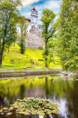 Landscape with medieval Bran castle known for the myth of Dracula