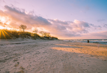 Sunset Deserted beach of the Baltic Sea