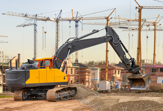 excavator at work in construction site