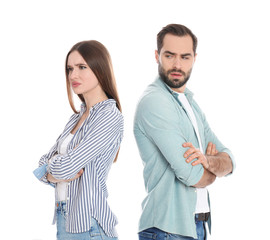 Couple with relationship problems on white background