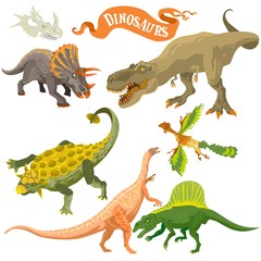Dinosaurs isolated on white back vector format land hand draw illustration set 2