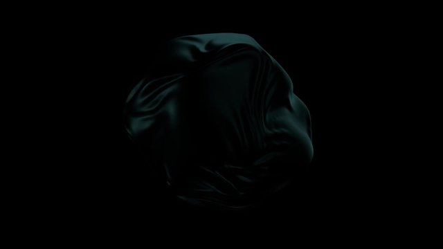 3d render of black with blue cast abstract sphere silhouette shape with soft wave movement on black background. 4k seamless loop animation.
