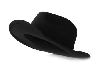 Black hat isolated on white. Stylish accessory