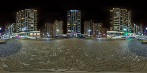 full seamless spherical hdri night panorama 360 near skyscraper multistory buildings of residential...