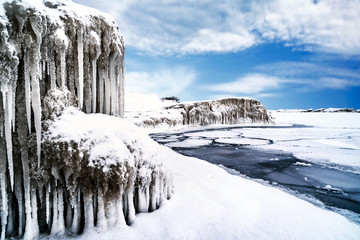 The effect of the polar vortex in the Midwest of Lake Michigan which resulted in frozen waves on...
