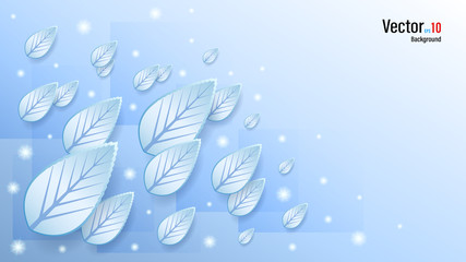 3d blue ice leaves on snow background