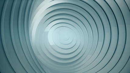 Abstract pattern of circles with the effect of displacement and rotation. White clean rings animation. Reflective surface. Abstract background for business presentation. 3d illustration