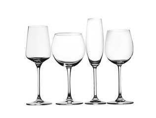 Set of different glasses isolated on white