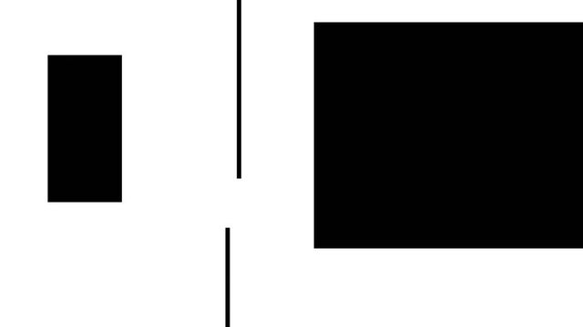 Messed squares movement. Digital motion design. Abstract graphic silhouettes animation. Animated white background with black geometric shapes. Edged objects visuals.