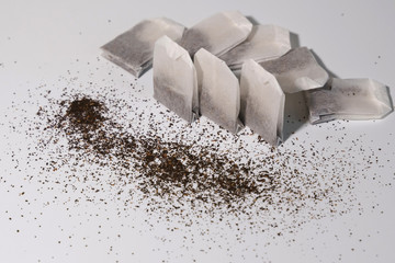 Tea packaged. Several packs of tea on a white background. Isolate