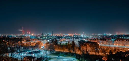 Night panorama of the city of Gdańsk