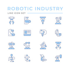 Set color line icons of robotic industry