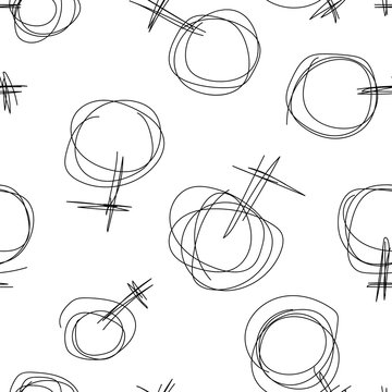 Seamless vector female pattern. Female venus mirror sign hand-drawn by a tangled line. Gender outline symbol isolated on white background. Stock Illustration for Women's Day, March 8, feminist designs