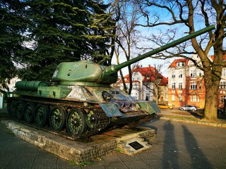 Soviet tank of the second world war. Monument in the Polish city of Elblong.