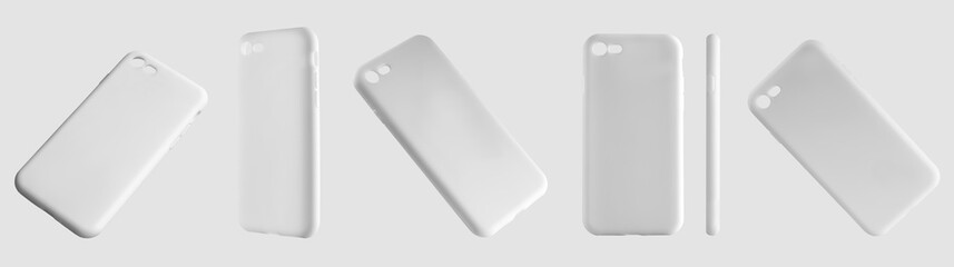 Template plastic cases on smartphone isolated on a white background.