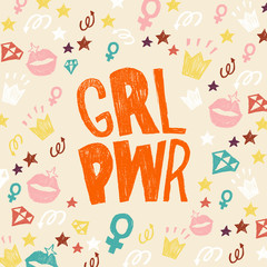 Girls power - motivational and inspirational slogan. Vector illustration in cartoon style.