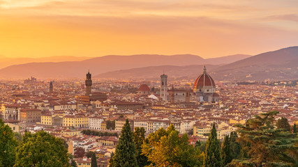Fototapeta na wymiar Beautiful sunset panorama of Florence. Travel destination Tuscany, Italy