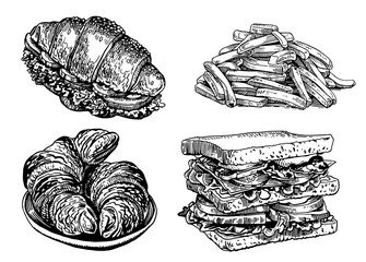 Graphical set of fast food isolated on white background,vector illustration,junk food