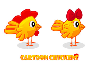 Cartoon colorful isolated animals chicken and cock.