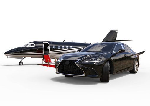 3D rendering representing an luxury transportation for rich people. Cars, background