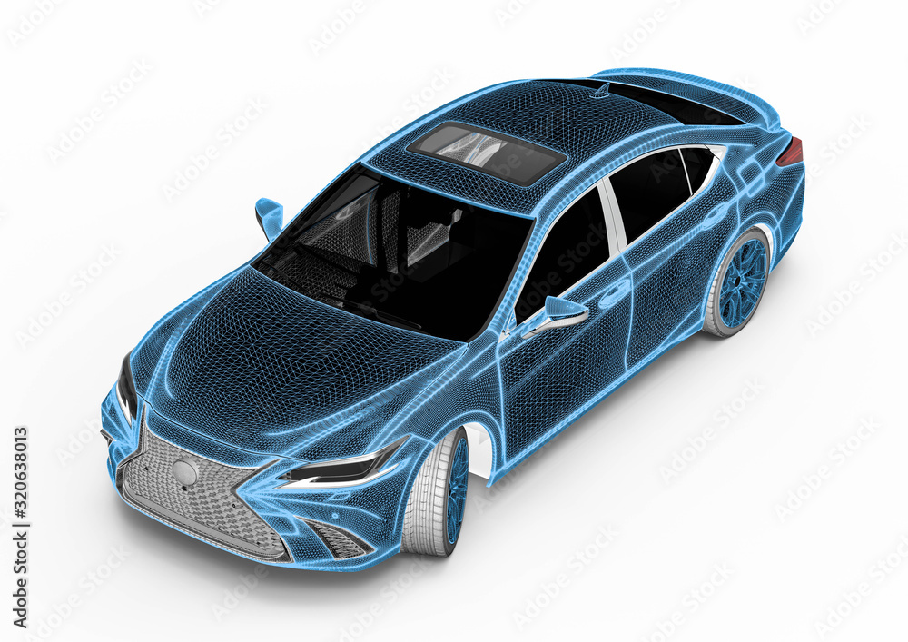 Poster 3d rendering representing an x-ray of a car