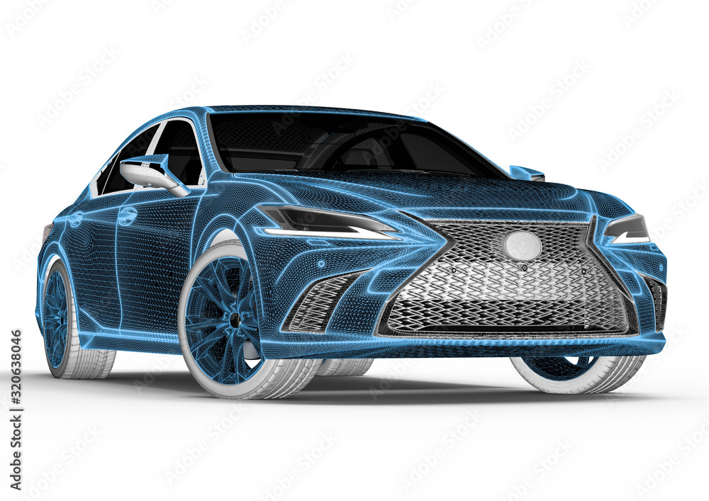 Poster 3d rendering representing an x-ray of a car