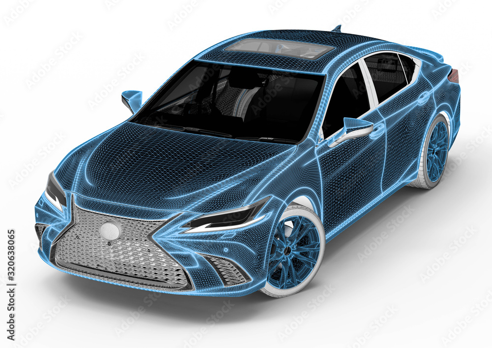 Poster 3d rendering representing an x-ray of a car